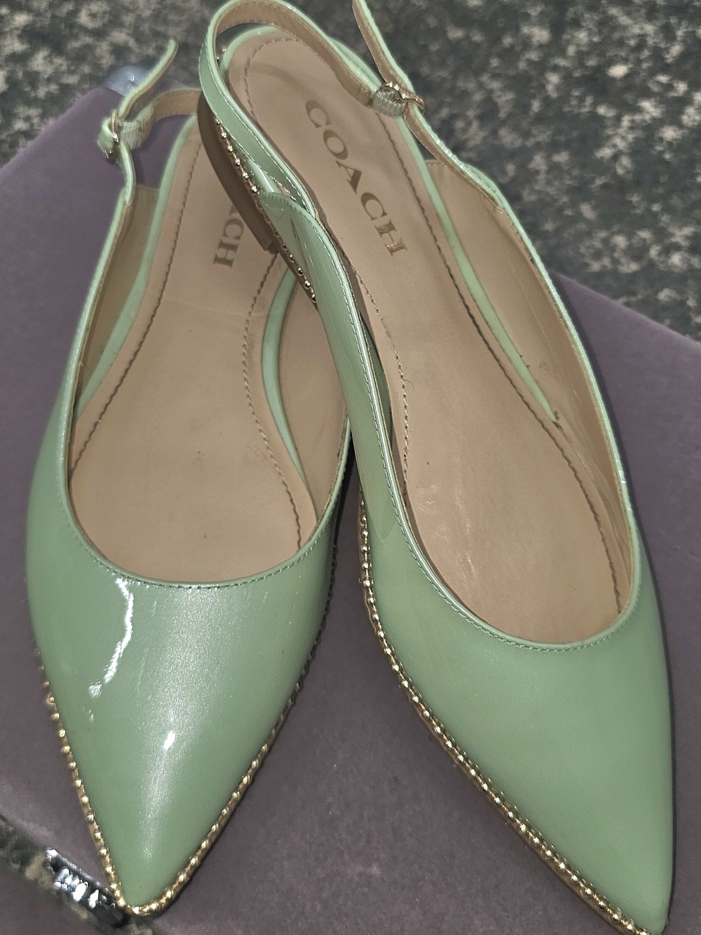 Coach Women's Mint Green Patent Leather Slingback Flats